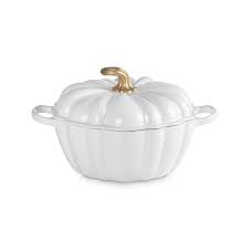 [21238240101441] LE CREUSET COCOTTE CITROUILLE SIGNATURE 24CM BLANCHE POIGNEE DOREE