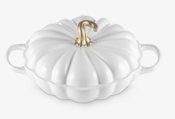[21338280101441] LE CREUSET FAITOUT CITROUILLE SIGNATURE  28CM BLANC POIGNEE DOREE