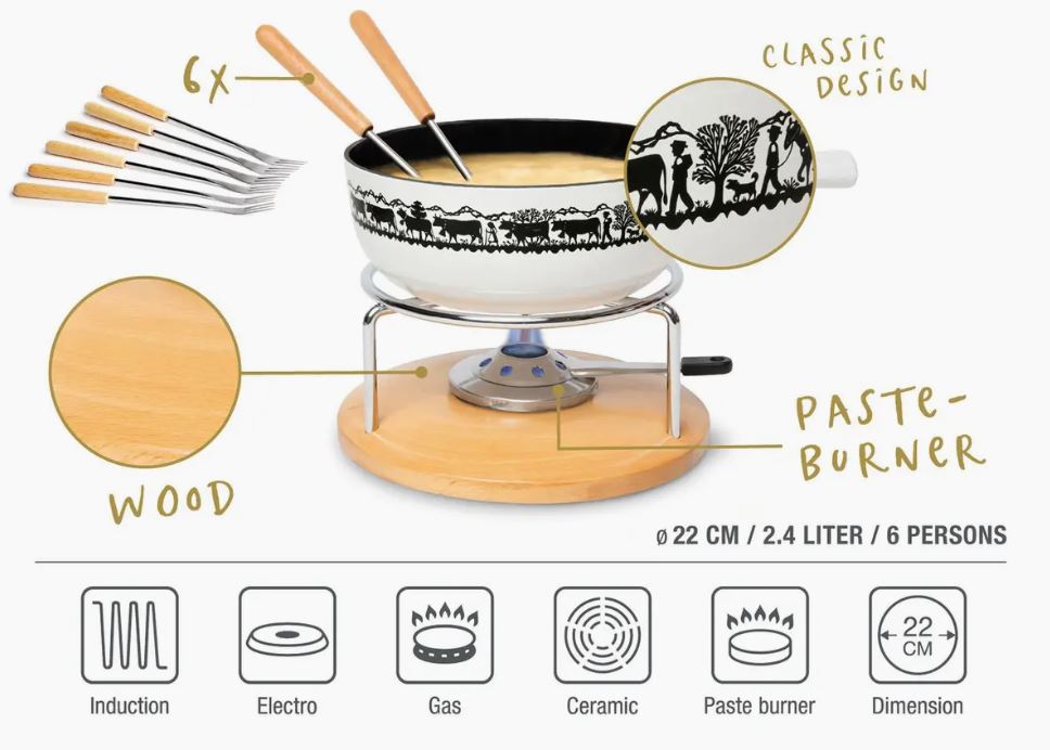 STÖCKLI SET FONDUE AU FROMAGE CLASSIC L' ALPAGE NOIR-BLANC